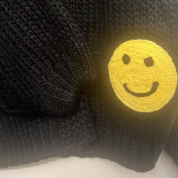 NWT Luna Ivy Puff Smiley Face Open Front Cardigan Chunky Oversize Black Size XS - Picture 7 of 10